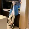 Foto real en stock material grueso 2025 versión coreana diseño nicho bordado de oso camisa de mezclilla otoño e invierno nuevo algodón para mujer