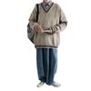 Suéter de punto con cuello en V a juego de colores estilo Hong Kong de otoño para hombre, suéter holgado, abrigo japonés personalizado de moda para estudiantes