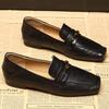 Versión de Piel de Vaca con Manchas Piel de Cabra de Primera Capa Mismo Estilo Hebilla Dorada Pequeña Zapatos Planos Cuadrados para Mujer Retro Británico Slip-On Zapatos Pequeños de Piel
