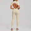 Mono de Otoño con Cuello Alto y Media Cremallera de Manga Corta para Mujer, Mono Deportivo Ajustado para Yoga que Levanta las Caderas y Moldea el Vientre 25500