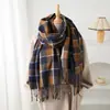 Cachecol Xadrez Quente de Alta Qualidade Estilo Coreano Imitação de Caxemira Unissex Moda Outono e Inverno Cachecol Versátil com Franjas
