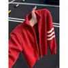 Suéter de tricô com três listras, cardigã masculino, jaqueta, outono/inverno, caimento solto, estilo casual, design novo e popular, atacado para exportação e vendas transfronteiriças