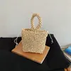 Bolsa Saco com Contas de Design Retrô de Nicho 2026 Moda Nova de Verão Bolsa de Mão Tecida Artesanal Bolsa de Praia