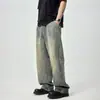 Ropa para Hombre Fengshe / Jeans Lavados Vintage Estilo Callejero Americano para Hombre, Pantalones Anchos de Pierna Recta Sueltos Modernos Nostálgicos