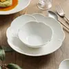Juego de Tazones y Platos con Forma de Pétalo Dehua de Fábrica para Uso Doméstico 2026 Nuevo Club de Gama Alta Hotel Restaurante Tazón para Ensalada Cerámico Tazón para Sopa y Fideos