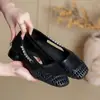 Elegantes Zapatos de Tacón Alto Retro Francés Redondos y de Boca Baja Calados para Mujer 2026, con Tacón Grueso, Diseño Tejido Transpirable para Primavera