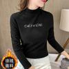 [Padrão Bordado de Veludo Dupla Face] Gola Alta Meia-Calça Feminina Quente Slim Fit Camiseta de Base para Outono e Inverno com Manga Longa
