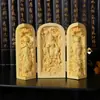 Atacado de fábrica caixa de buxo escultura ornamentos de Buda três aberturas caixa Três Santos Ocidentais escultura de Buda artesanato em madeira presentes
