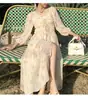 Produtos solitários ~ ~ vestido estampado com vazamento vestido de verão para férias femininas vestido de comprimento até a cintura com temperamento de socialite feminino