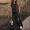 2026 Nuevo Verano Amazon Europeo y Americano Sencillo Ropa de Mujer Cómoda 8 Colores Cuello Redondo Sin Mangas Abertura Color Sólido Vestido