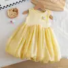 Vestido de Princesa de Verão para Meninas 2026 Novo Vestido Floral Estiloso de Verão para Bebês Estilo Coreano Sem Mangas