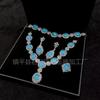 Traje de calcedonia misteriosa azul marino con incrustaciones plateadas, pendientes de ágata azul cielo, pulsera, vestido de noche, juego de jade de cuatro piezas