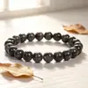 Pulsera elástica de cuentas negras naturales con purpurina, pulsera de cuentas de ágata hecha a mano, en stock, venta al por mayor de fábrica