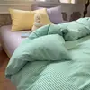 Conjunto de Roupa de Cama de Algodão Listrada Color Block Estilo Blogger Quatro Peças, Conjunto de Algodão Lavado para Dormitório Estudantil Três Peças