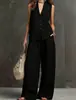 Roupas de Verão Europeias e Americanas Transfronteiriças de 2026 para Mulheres, Conjunto de Linho Estilo Preguiçoso, Colete sem Mangas + Calça de Pernas Largas, Elegante e Emagrecedor