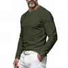 Camiseta base de manga larga fina casual de punto redondo para hombre, otoño e invierno, transfronteriza europea y americana, holgada, versátil, transpirable, para commuting