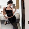 Camisola Sexy Caliente de Chica con Pedrería y Cuello Halter con Almohadillas en el Pecho, Malla de Verano Ligeramente Transparente Crop Top para Danza Jazz