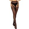Meia-calça Jacquard Geométrica Diamante Europeia e Americana com Entreperna Aberta Cano Longo Rede de Pesca Feminina Preta Listrada com Ligas Pernas Bonitas