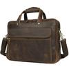 Pasta Vintage Masculina de Couro Crazy Horse com Múltiplas Divisórias Couro de Vaca Bolsa de Mão para Pendular Couro Genuíno Bolsa Oficial para Arquivos Bolsa para Computador