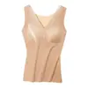 Chaleco térmico de terciopelo de invierno con encaje francés, cuello en V, en stock, para mujer, de doble capa, color liso, sin costuras, engrosado, con almohadilla en el pecho