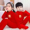 Conjunto de Roupa Térmica Vermelha para Meninos e Meninas para Outono e Inverno, Roupa Térmica Infantil Quente para o Ano do Nascimento