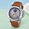 Dropshipping Forsining Esqueleto Completo Correa de Cuero Genuino Impermeable Reloj Mecánico Automático para Hombre Reloj para Hombre
