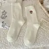 Calcetines de Lana Australiana con Hilo de Puntos Blancos para Mujer, Engrosados para Invierno, Calcetines Cálidos de Media Pantorrilla con Bordado de Dibujos Animados Lindos, Calcetines de Maternidad