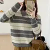 Suéter de Forro Polar Oso Miel Cuello Alto Rayado para Mujer 2026 Otoño/Invierno Nuevo Holgado Adelgazante Rejuvenecedor Suave y Pegajoso Top de Punto