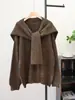Otoño e Invierno 2025 Nuevo Estilo Coreano Suéter de Punto tipo Chal Holgado Conjunto de Dos Piezas Suéter Pulóver Suave Versátil para Mujer Moderno
