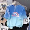 Camiseta con Estampado Degradado para Niñas Verano Manga Corta Top Infantil Estilo Coreano Holgado Transpirable Versátil Moda Infantil