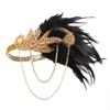 LOWOSAIWOR diadema de plumas de nota diadema con borla de bola diadema de los años 20 diadema tocado gatsby