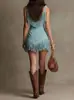 Vestido de Chica Popular Estilo Occidental Transfronterizo Nuevo 2026, Vestido Corto Ajustador de Cintura con Tiras de Gamuza y Flecos, Vestido Estilo Vacaciones Vintage