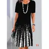 Vestido de Verão Feminino Y2 Europeu e Americano Transfronteiriço Amazon Estampado Floral 3D Moda Gola Redonda Manga Curta