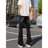 Jeans Negros con Degradado Estilo High Street Americano para Hombre, Pierna Recta de Verano, Tendencia Lavada, Corte Delgado, Ligeramente Acampanados, Pantalones Largos