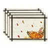 Manteles individuales más vendidos transfronterizos con temática de otoño Decoración de Acción de Gracias Manteles para mesa de cocina Manteles de lino con estampado de calabaza y hoja de arce