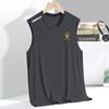 Colete de seda de gelo homens da moda fina respirável Quick-drying esportes lazer colete largo masculino pescoço redondo mangas T-shirt para o verão