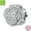 Ziyun original de plata con incrustaciones de circonita s925, cuentas de camelia de plata, accesorios de pulsera de bricolaje elegantes europeos y americanos