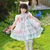 Vestido infantil estilo Lolita, nova moda de verão, vestido estiloso tipo bolo, vestido de princesa com alças e acabamento em renda