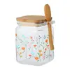 Pote Quadrado com Tampa e Colher de Bambu Jasmim 600ml Vidro - Lyor