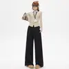 Nuevos pantalones de traje compuestos negros minimalistas engrosados, de cintura alta, pantalones casuales de pierna ancha a la moda para mujer, pantalones negros de longitud única