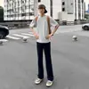 Pantalones casuales para hombre de seda de hielo gris, estilo fino de verano 2026, pantalones de pierna recta, corte ajustado, adelgazantes, pantalones largos ligeramente acampanados