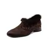 2026 Invierno Retro Nuevos Zapatos Peludos de Tacón Grueso Casuales Cómodos Zapatos Pequeños de Cuero con Forro de Felpa para Calidez y Versatilidad Zapatos de Algodón para Mujer
