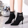 Botas Martin para Mujer, Moda Invierno 2026, Botas de Tacón Alto Puntiagudas con Hebilla de Cinturón, Estilo Británico, Botines Estilizados Profesionales de Tacón de Aguja