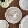 Platos de cerámica rosa de hortensia de estilo francés y soñador, cuencos de cerámica, vajilla de cerámica, tazas de café y platillos, platos de postre, platos de servir, platos hondos