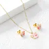 Joias Doces Fofas Europeias e Americanas Pingente de Monstro Rosa Colar de Aço Inoxidável Brincos Conjunto de Joias de Comércio Exterior para Mulheres