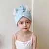 Gorro de ducha de felpa de coral para niños con diseño de dibujos animados y orejas de conejo, gorro para secar el pelo al por mayor, toalla para secar el pelo de mujer para adultos, entrega en una sola pieza