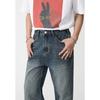 Mtlclothes Ropa para Hombre Lavada Desgastada Pierna Recta Descolorida Casual Pantalones de Mezclilla, Holgada Pierna Ancha Largo Hasta el Suelo Moderno.