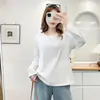 Especial 100 kg Talla Grande para Mujer Otoño Nuevo Sencillo Color Sólido Adelgazante Manga Larga Camiseta 0883