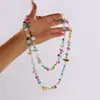 Collar Bohemian de Conchas Naturales y Cristal Apilado Colorido Bloqueado de Cuentas Largo de Doble Capa Accesorio para Vacaciones en la Costa