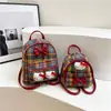 Mochila Retro de Cuadros Rojos Hello Kitty Lazo Linda Mini Mochila para Niña Estilo Escolar Mochila para Estudiante Otoño